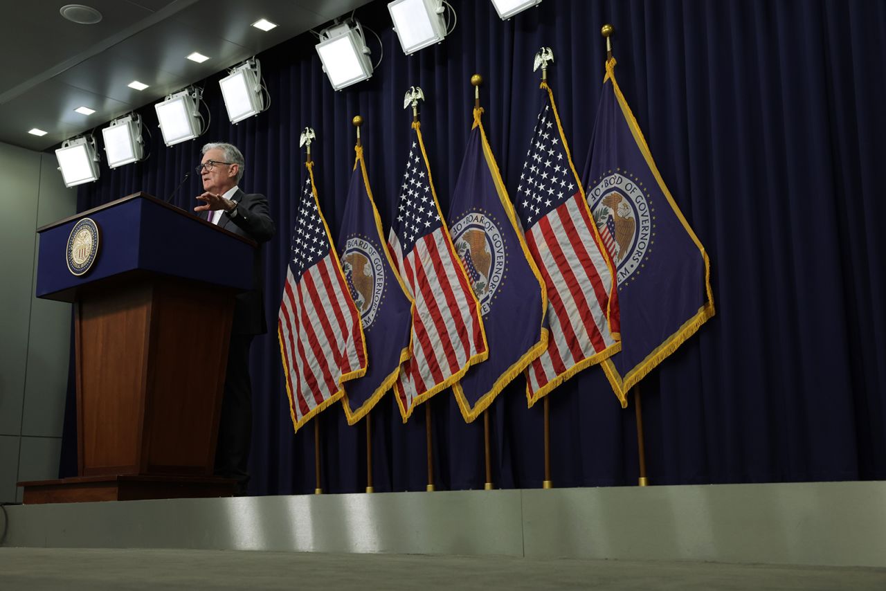 Federal Reserve Board Chairman Jerome Powell speaks during a news conference after a Federal Open Market Committee meeting on July 26 at the Federal Reserve in Washington, DC.