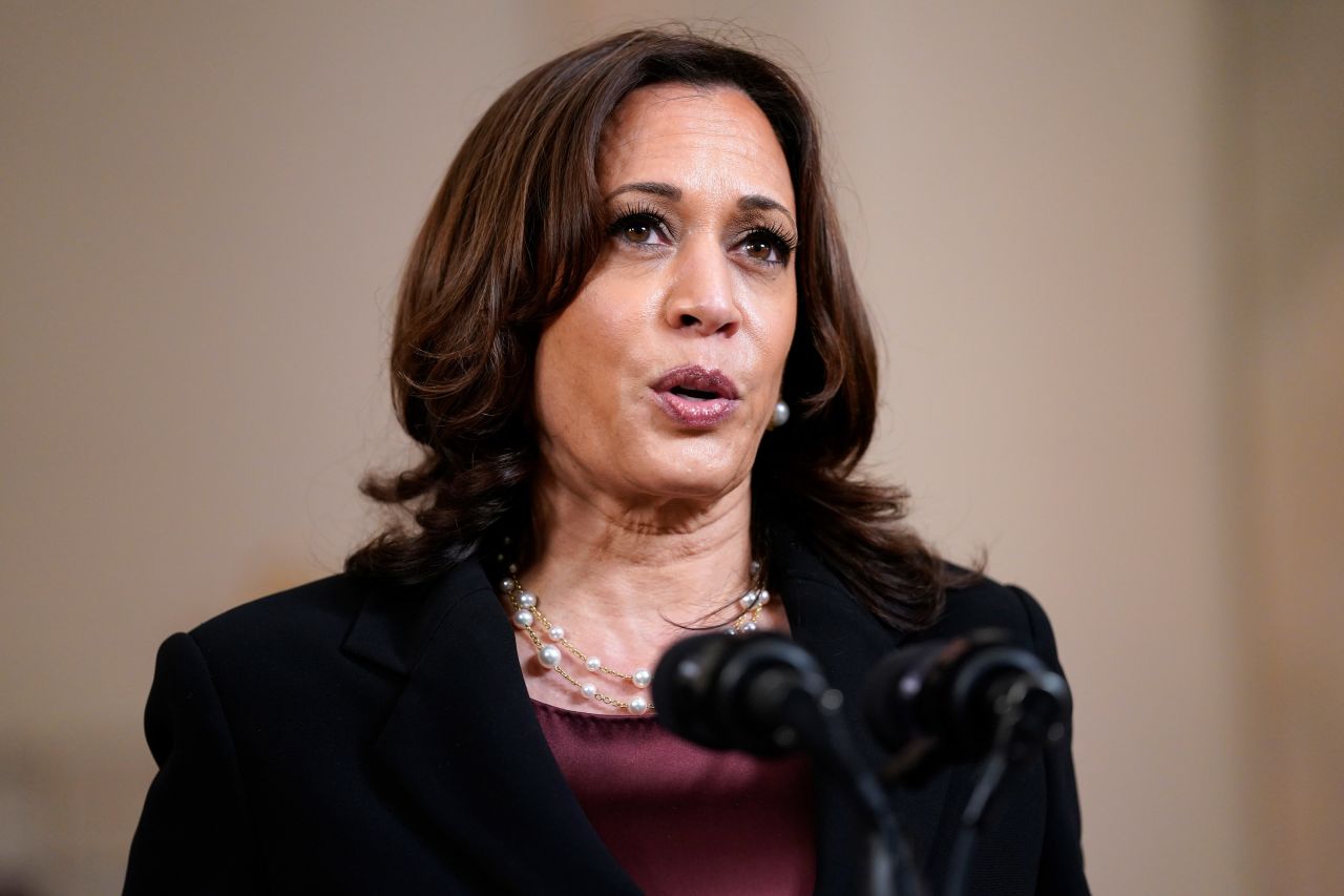 Vice President Kamala Harris speaks on April 20 at the White House in Washington, DC.