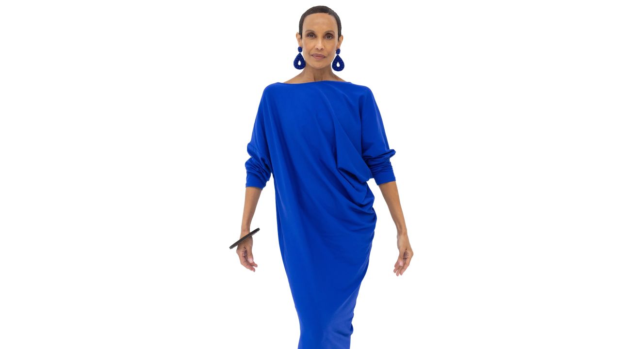ada & edith Riviera Draped Maxi Dress in blue