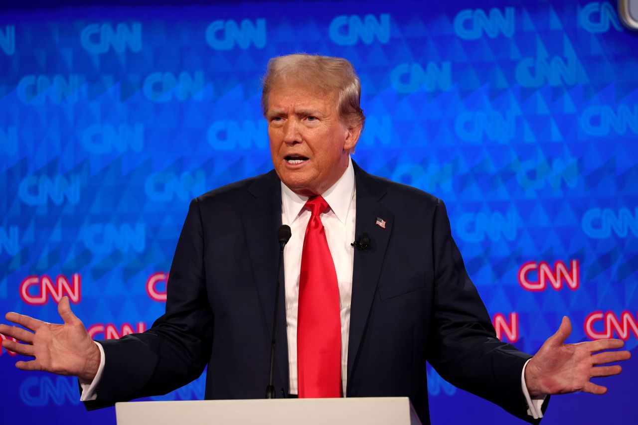Trump speaks during the CNN Presidential Debate on Thursday.