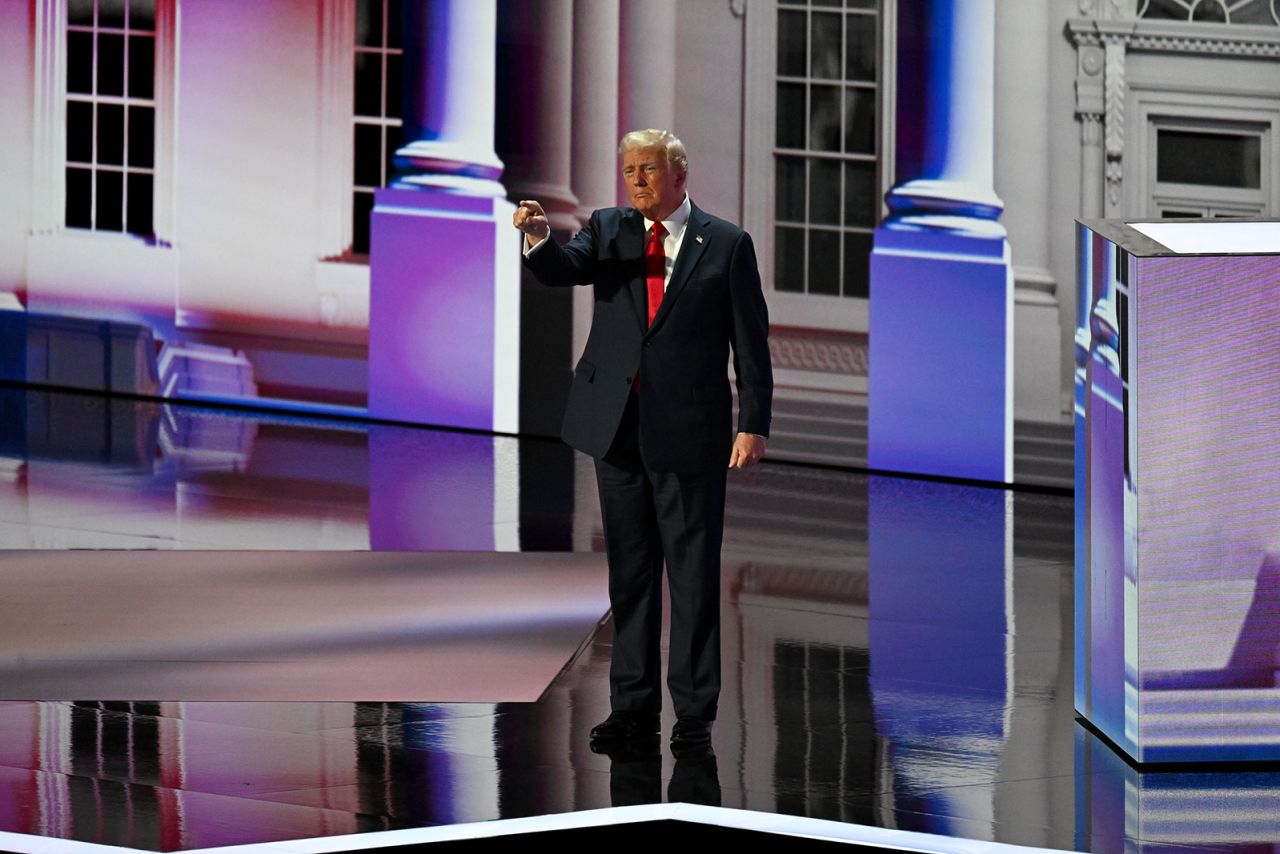 Former President Donald Trump on stage during the Republican National Convention on Thursday, July 18.