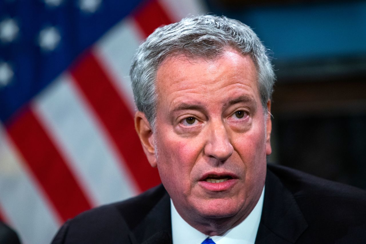 In this file photo, New York Mayor Bill de Blasio speaks at a press conference on January 3 in New York City.