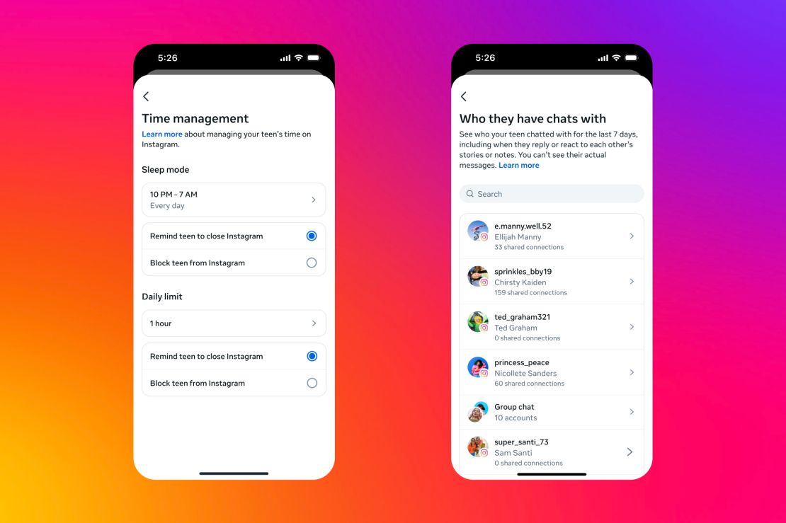 Instagram is offering parents new monitoring tools, including the ability to block teens' access to the app at night and see who their child has been chatting with.