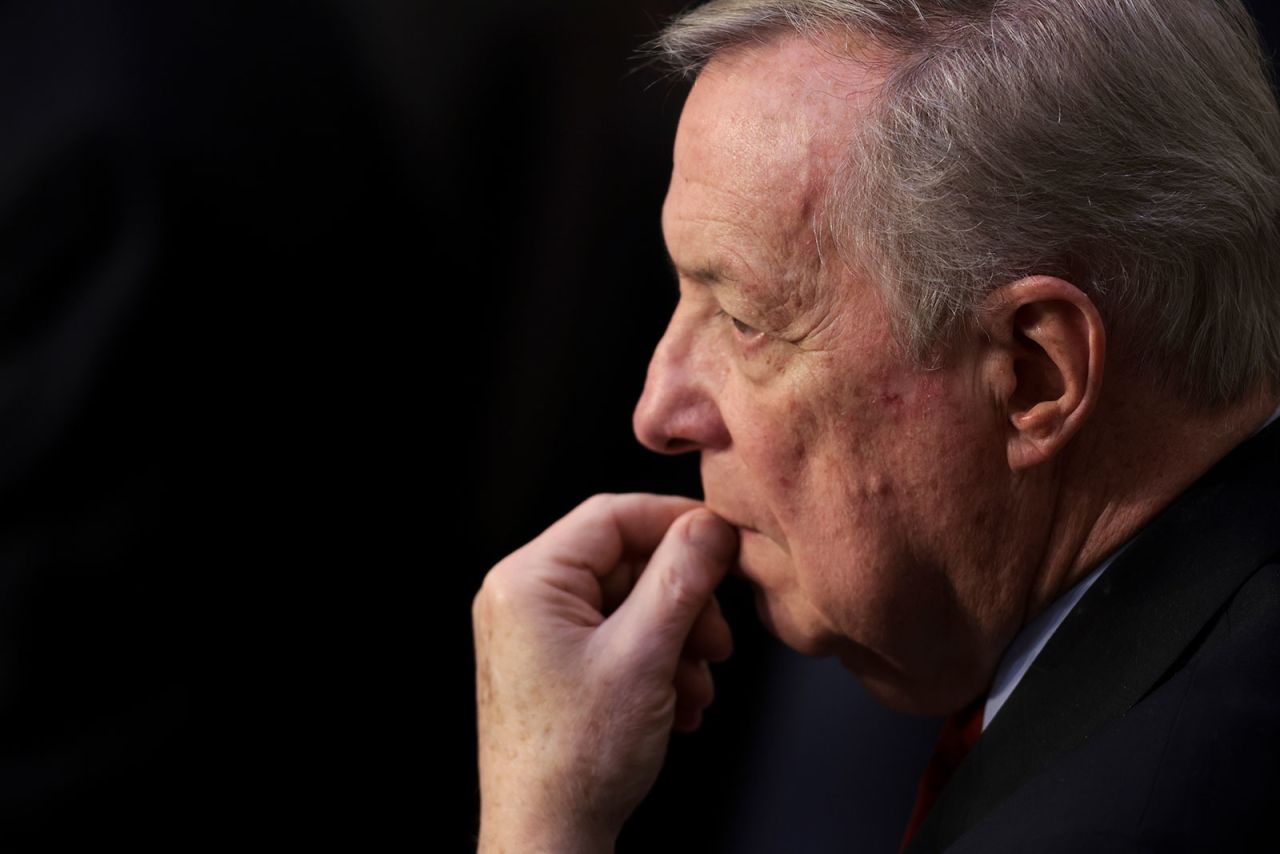 Senate Judiciary Chairman Dick Durbin listens during the confirmation hearing of Supreme Court nominee Judge Ketanji Brown Jackson Tuesday evening. 