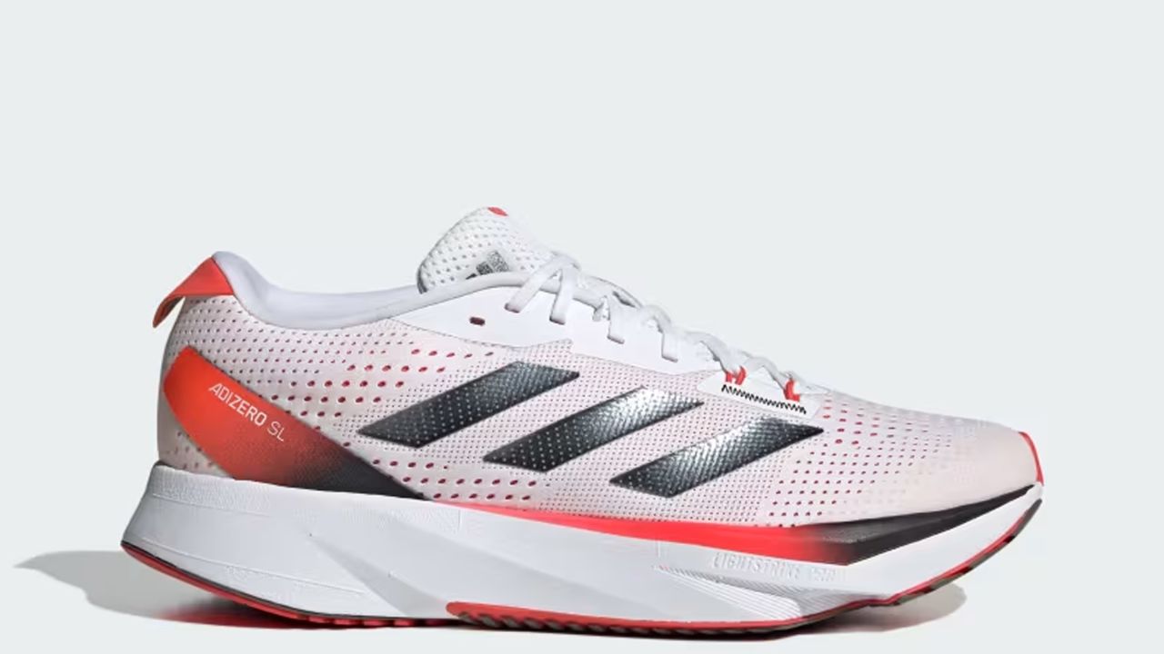 Adidas adizero sl running shoes in white, black and red