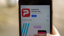 New York, USA - 1 May 2020: PedidosYa Delivery app logo close-up on phone screen, Illustrative Editorial.