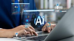 Businessman use artificial intelligence AI technology for enhanced work efficiency data analysis and efficient tools, Unlocking work potential with AI solutions chatbot help solve work problems.