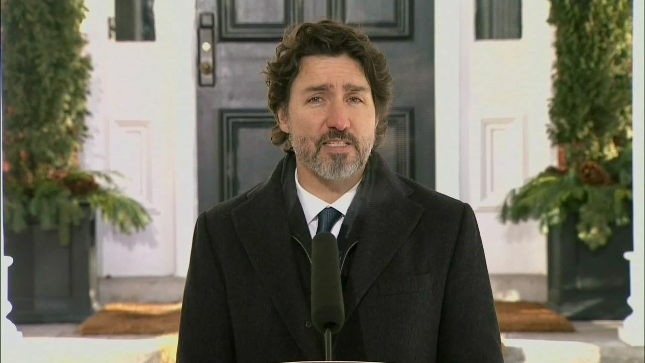 Canadian Prime Minister Justin Trudeau speaks during a press conference in Ottawa, Ontario, on January 8.