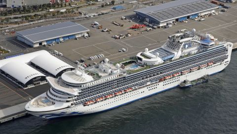 The Diamond Princess cruise ship is seen docked at Yokohama Port on Friday.