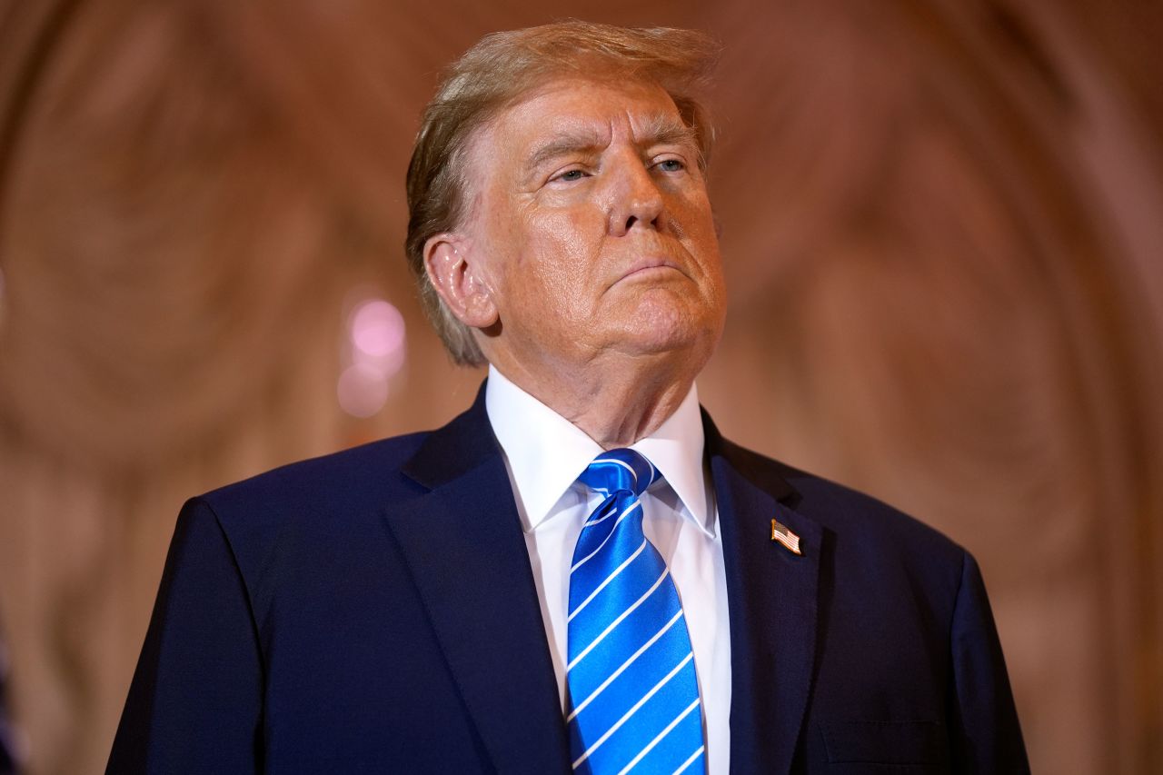 Former President Donald Trump looks on during his Super Tuesday election night party at Mar-a-Lago in Palm Beach, Florida.