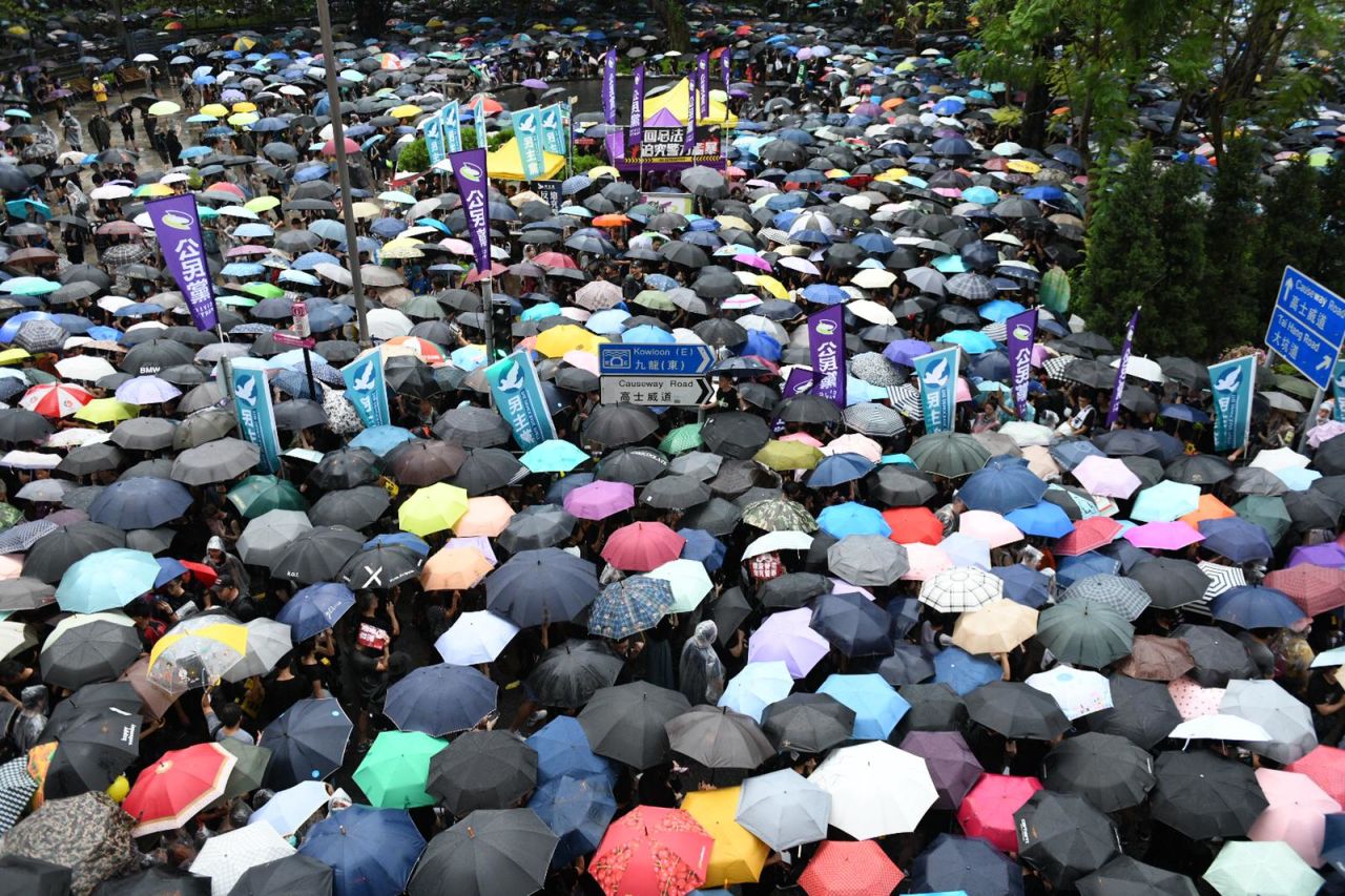 Protesters march towards Causeway Bay, one of Hong Kong's main shopping districts. 