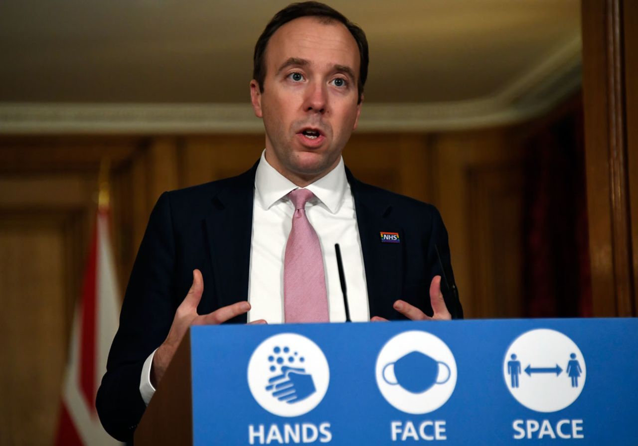 In this Nov. 30 file photo, Secretary of State for Health and Social Care Matt Hancock speaks during a virtual Covid-19 news conference at Downing Street in London, England.