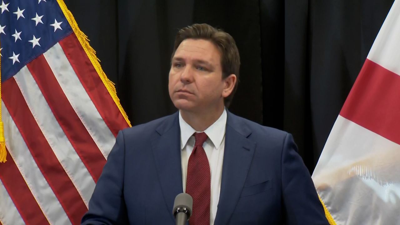 Florida Gov. Ron DeSantis speaks at a press conference in Lake Buena Vista, Florida, on February 22.