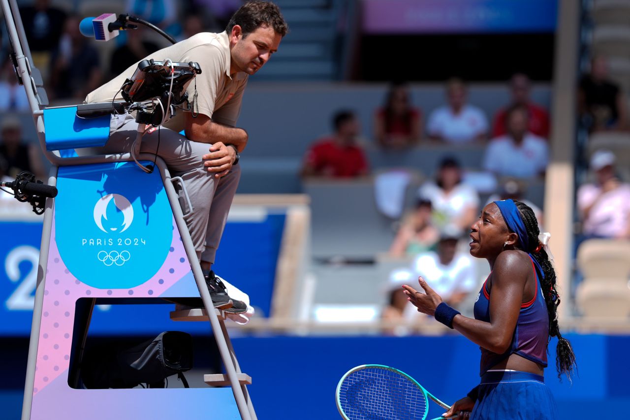 Gauff arguing with the umpire during her match on Tuesday.