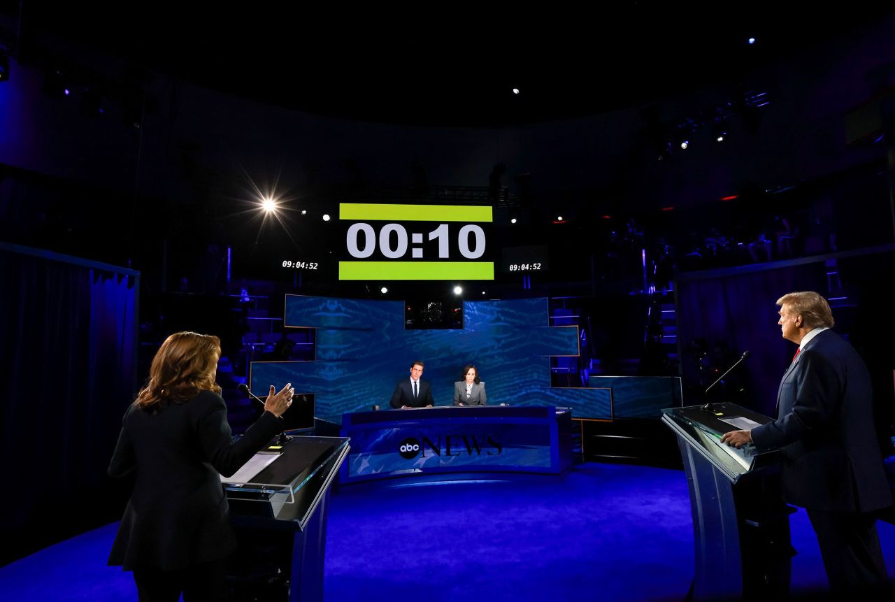 David Muir and Linsey Davis moderate the presidential debate in Philadelphia on Tuesday.