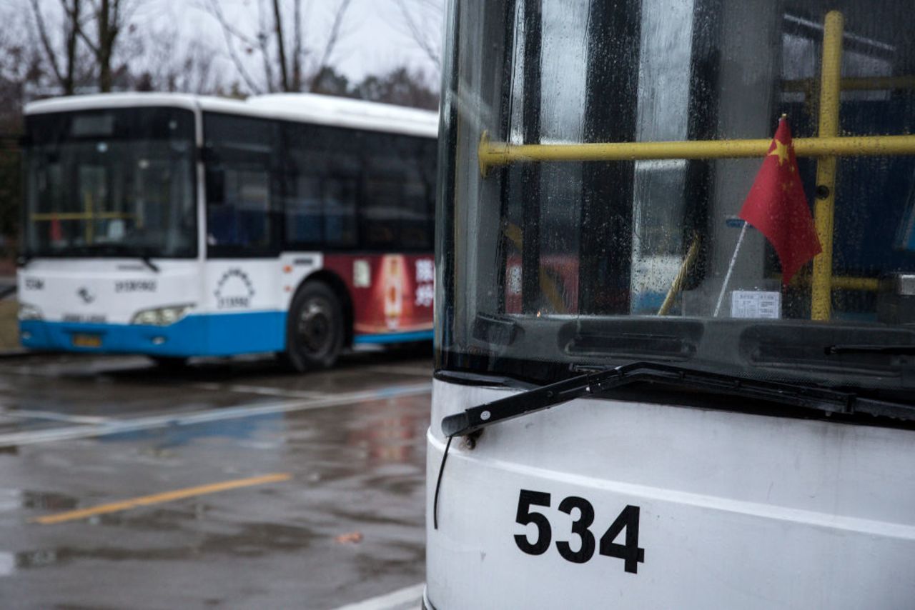 Empty buses seen in Wuhan on January 24, 2020.