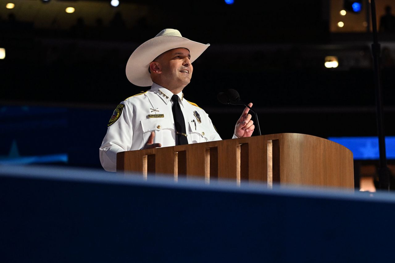 Bexar County Texas Sheriff Javier Salazar?speaks on Wednesday, August 21, during the DNC in Chicago.