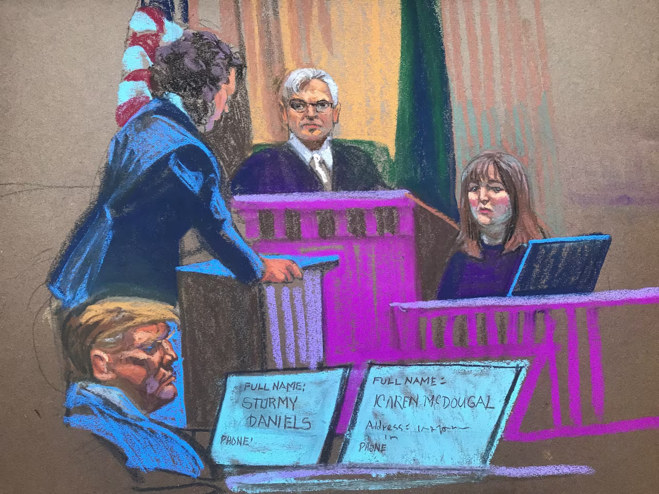 Trump watches as Rhona Graff takes the stand on Friday.