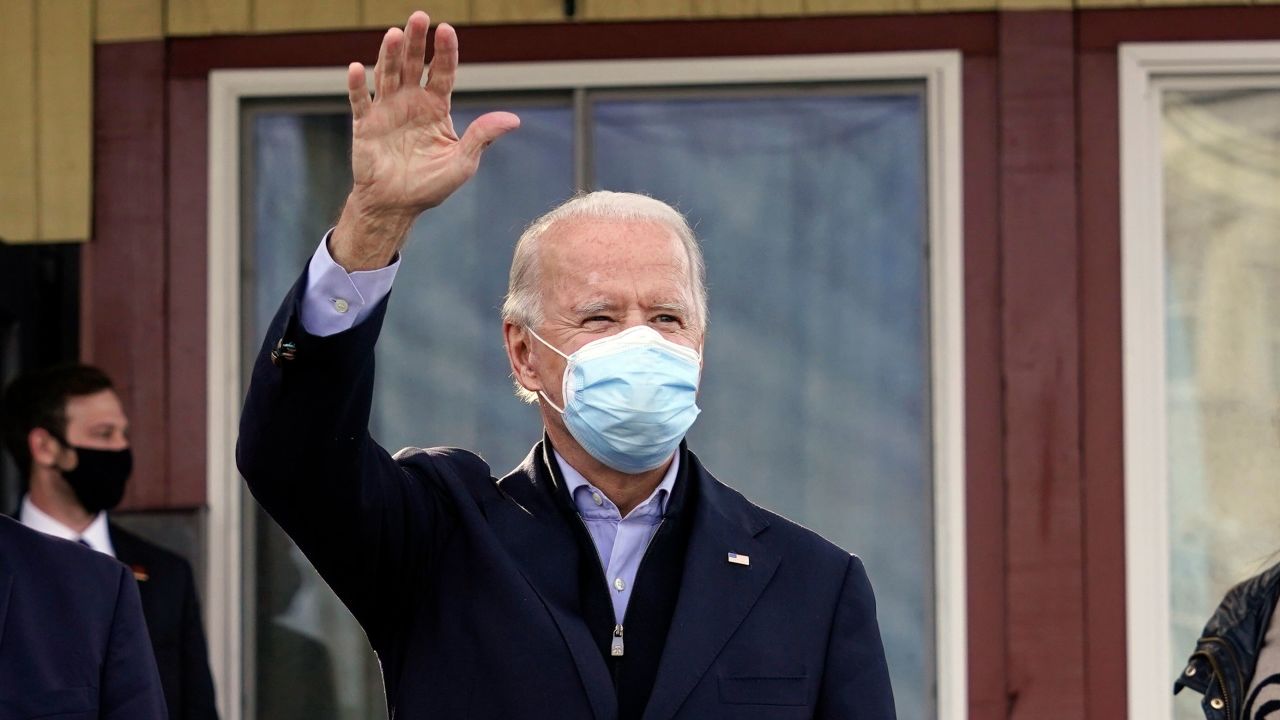 Democratic nominee Joe Biden arrives at a restaurant in Philadelphia, Pennsylvania on November 3.