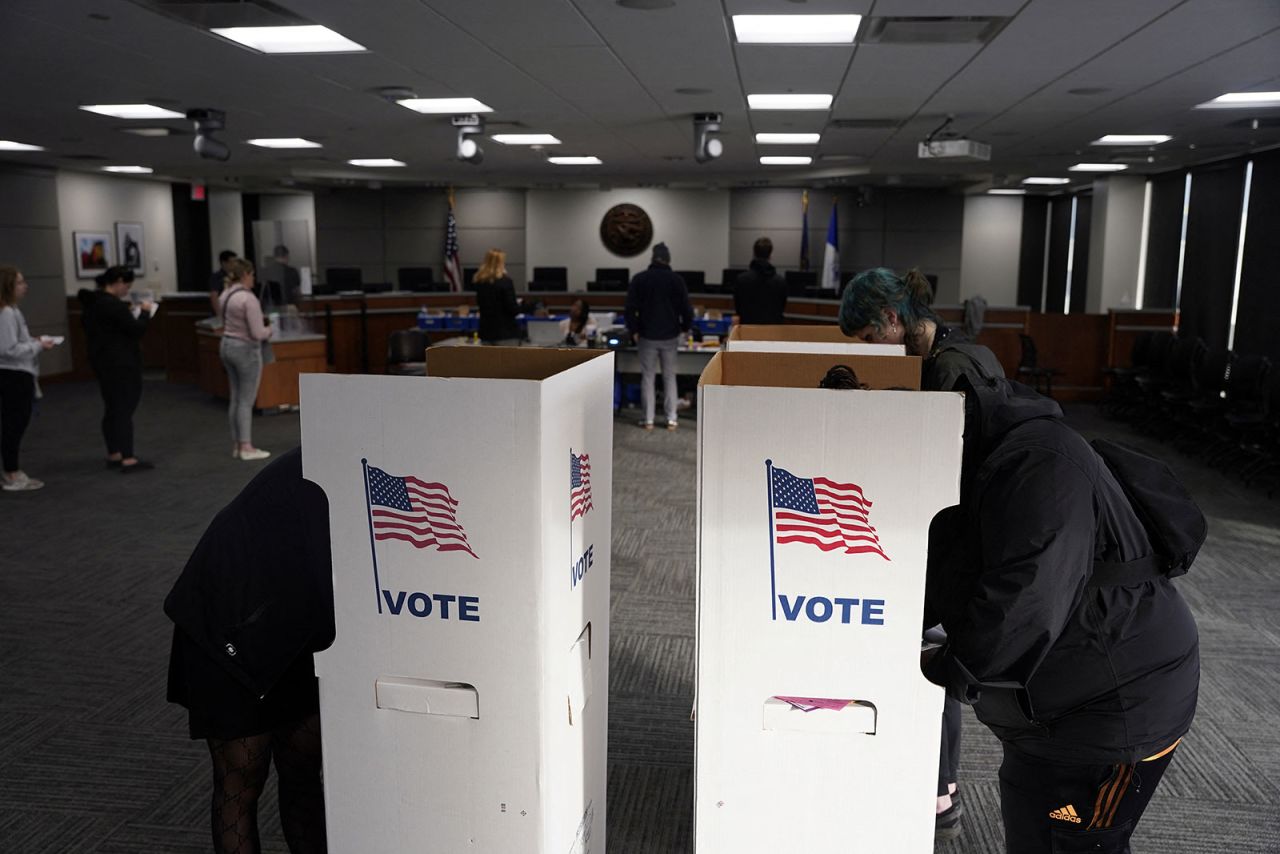 People cast their votes in the midterm elections in Grand Rapids, Michigan, on November 8.