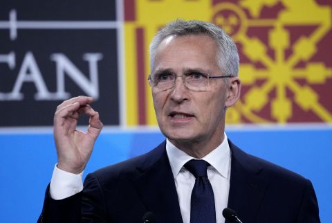 NATO Secretary General Jens Stoltenberg speaks during a media conference at the end of the NATO summit in Madrid, Spain, on June 30.