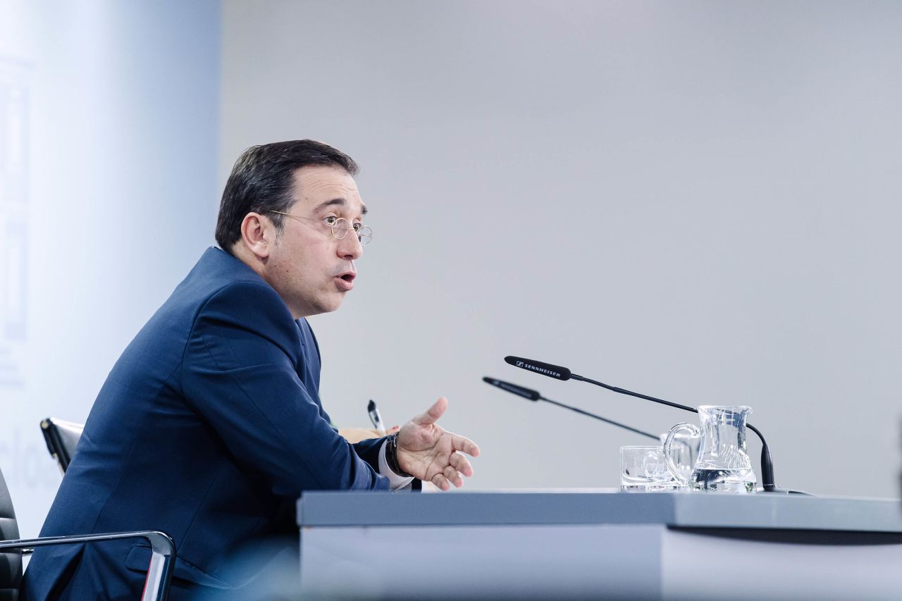 Spain's Foreign Affairs Minister José Manuel Albares speaks during a press conference in Madrid, Spain, on October 17. 