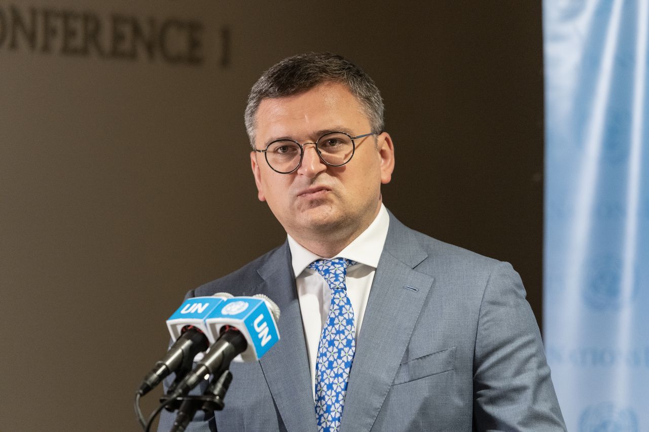 Ukrainian Foreign Minister Dmytro Kuleba speaks during a press conference at UN headquarters on July 18, in New York City.