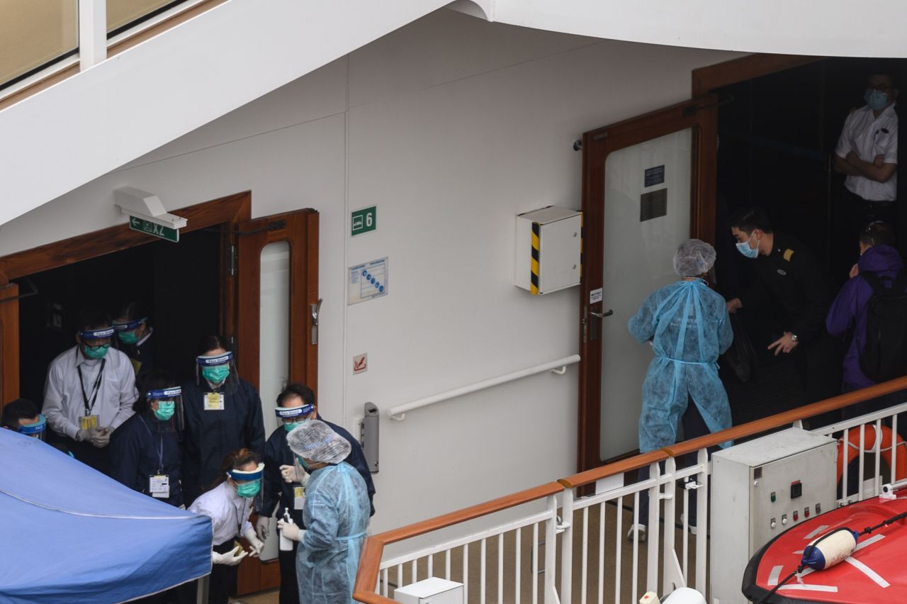Members of Hong Kong Department of Health conducting health checks on a cruise ship on February 5, 2020.