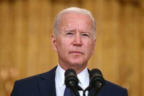 President Joe Biden delivers remarks in the East Room of the White House in Washington, DC on August 26.