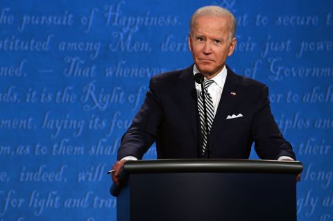 Democratic presidential nominee Joe Biden takes part in the first presidential debate in Cleveland on September 29.