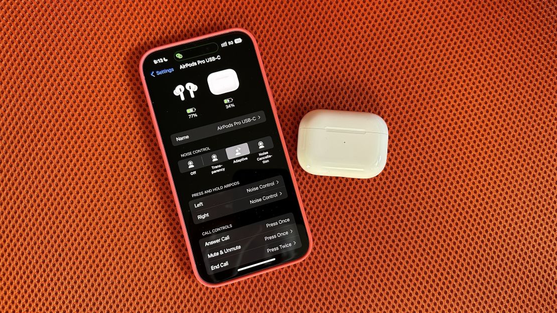 AirPods Pro, Adaptive Audio. Now playing.