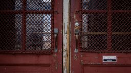 Chipped paint on a doorway at the Golda Meir School, the school where the first known student to be exposed to a lead hazard was discovered, is seen on Tuesday, May 6, 2025, in Milwaukee, Wis.