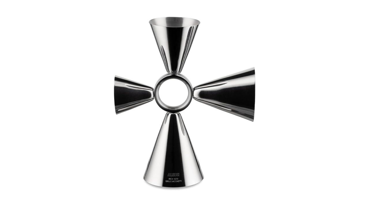 Alessi The Tending Box GIA27 Quadri Combo Jigger on a white background.