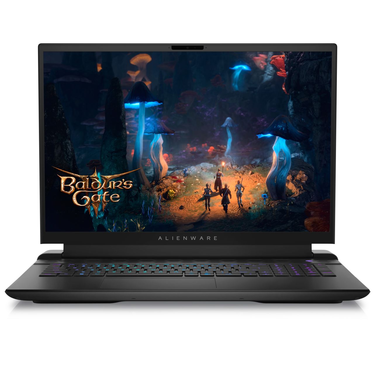 the alienware m18 r2 laptop with an image of Baldur's Gate 3 on it