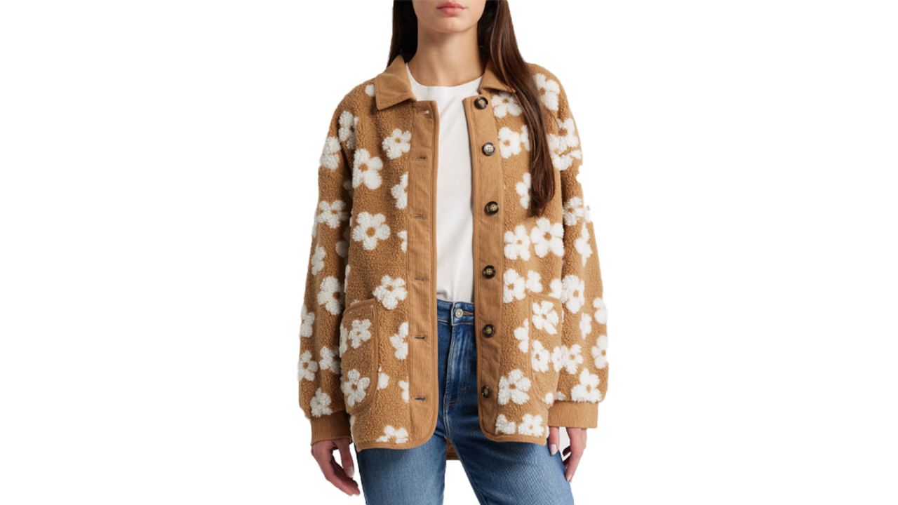 All in Favor Daisy Floral High Pile Fleece Shacket