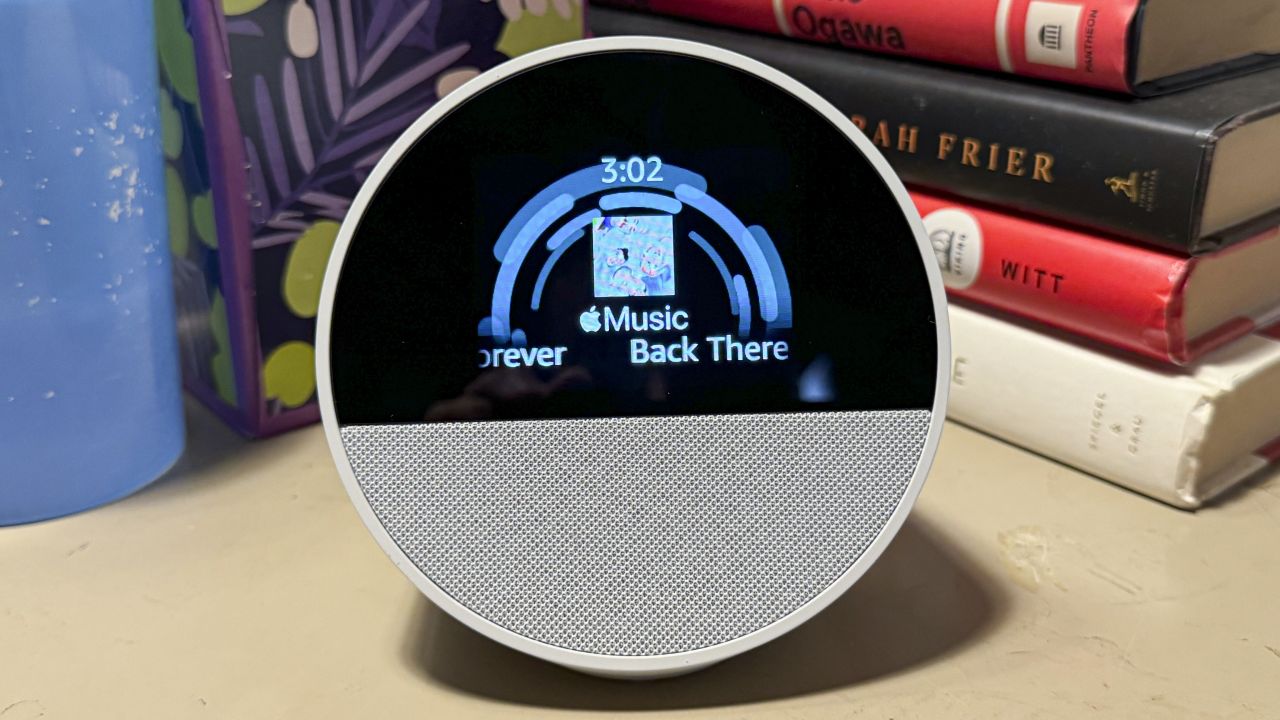 Charly Bliss' album "Forever" is playing on the Amazon Echo Spot 2024, but the image isn't clear.