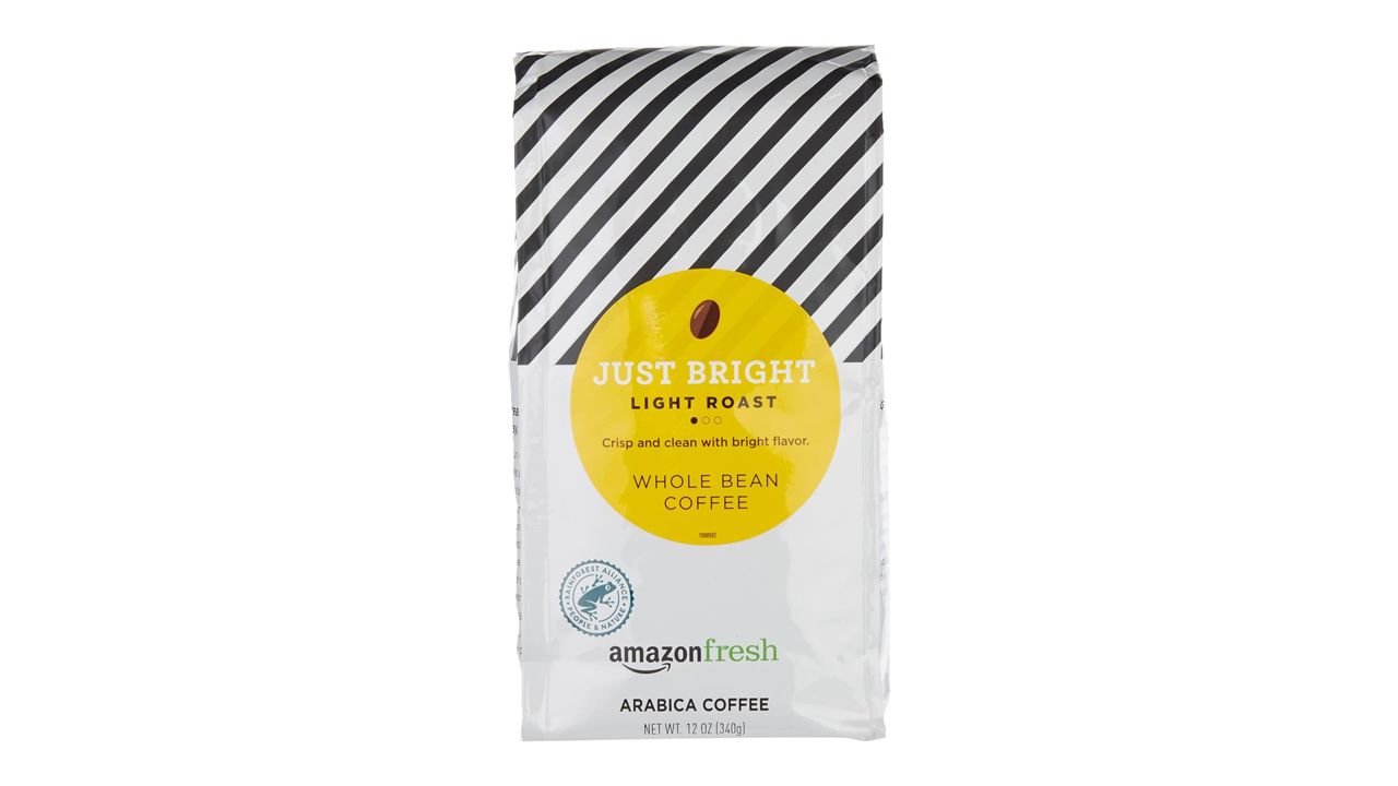 A photo of a bag of Amazon Fresh light roast coffee beans