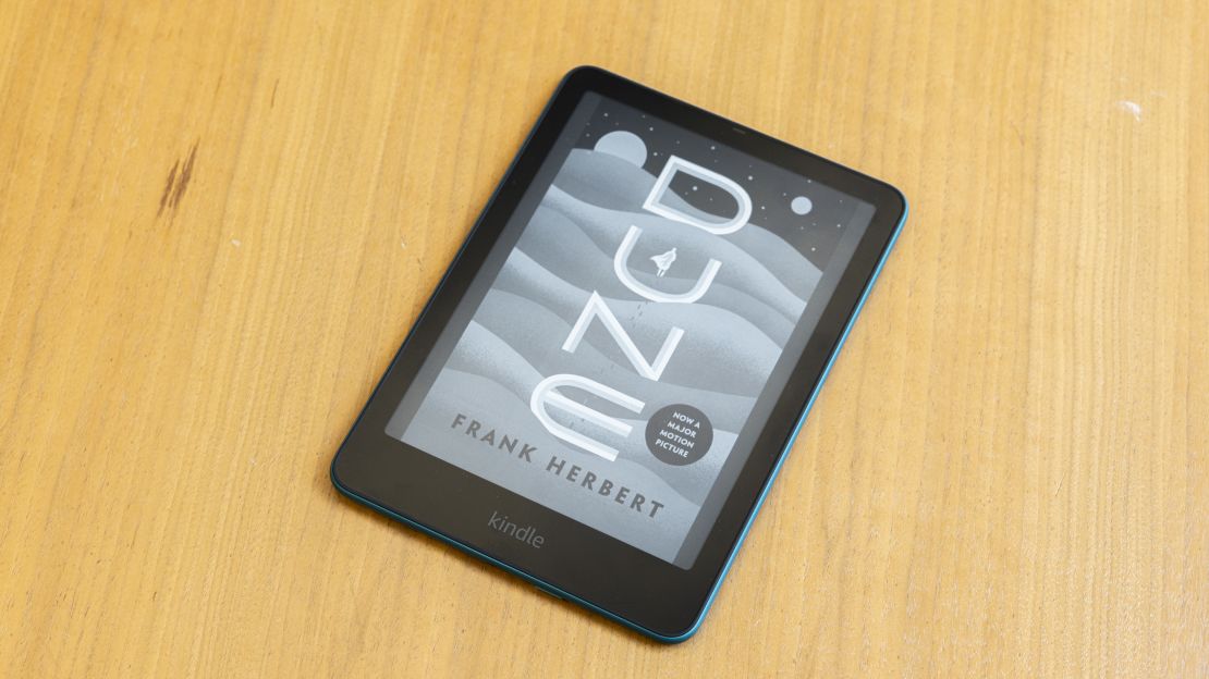 The Amazon Kindle Paperwhite 2024 with the cover of Dune on the screen