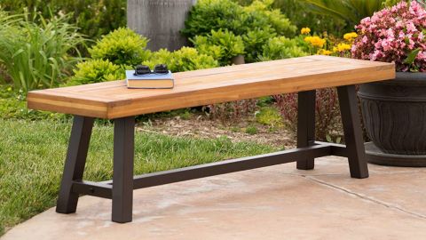 Christopher Knight Home Carlisle Outdoor Acacia Wood and Rustic Metal Bench