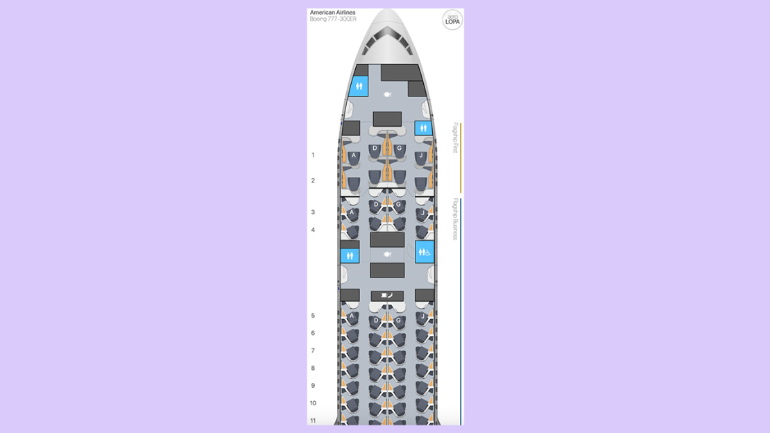 American Airlines Boeing 777-300ER seat map