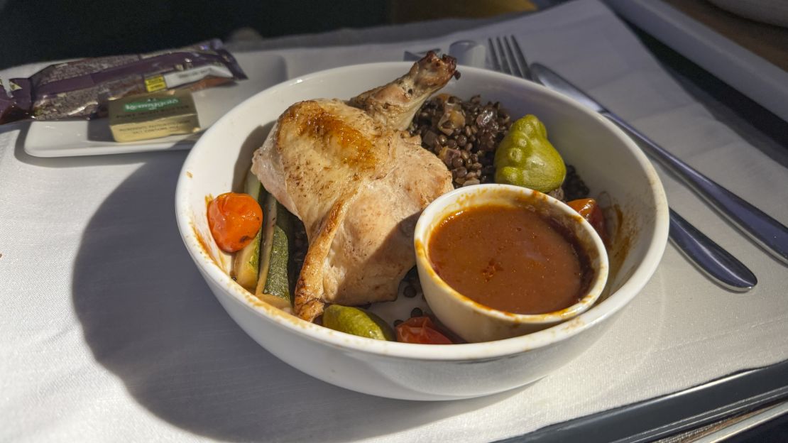 Dinner served on American Airlines Boeing 777-300ER Flagship Business