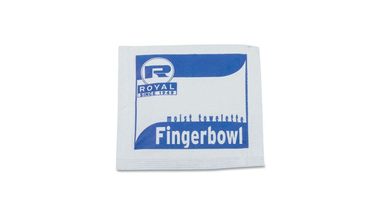 One moist towelette against a white background.