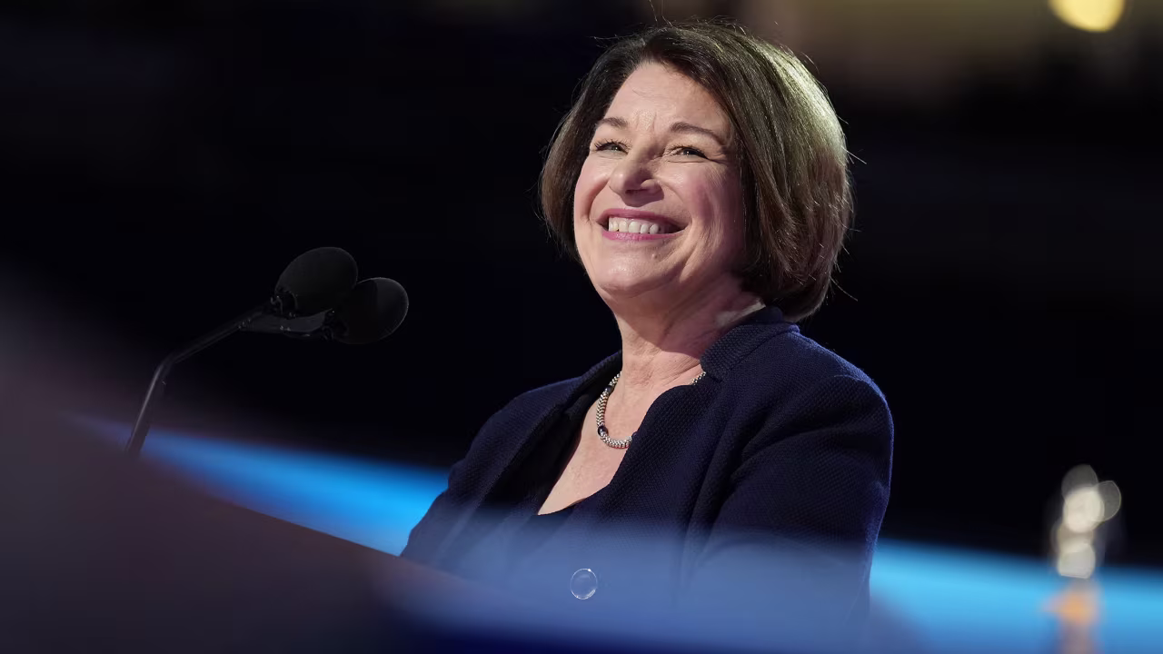Sen. Amy Klobuchar speaks on stage during the third day of the Democratic National Convention at the United Center on August 21 in Chicago. 