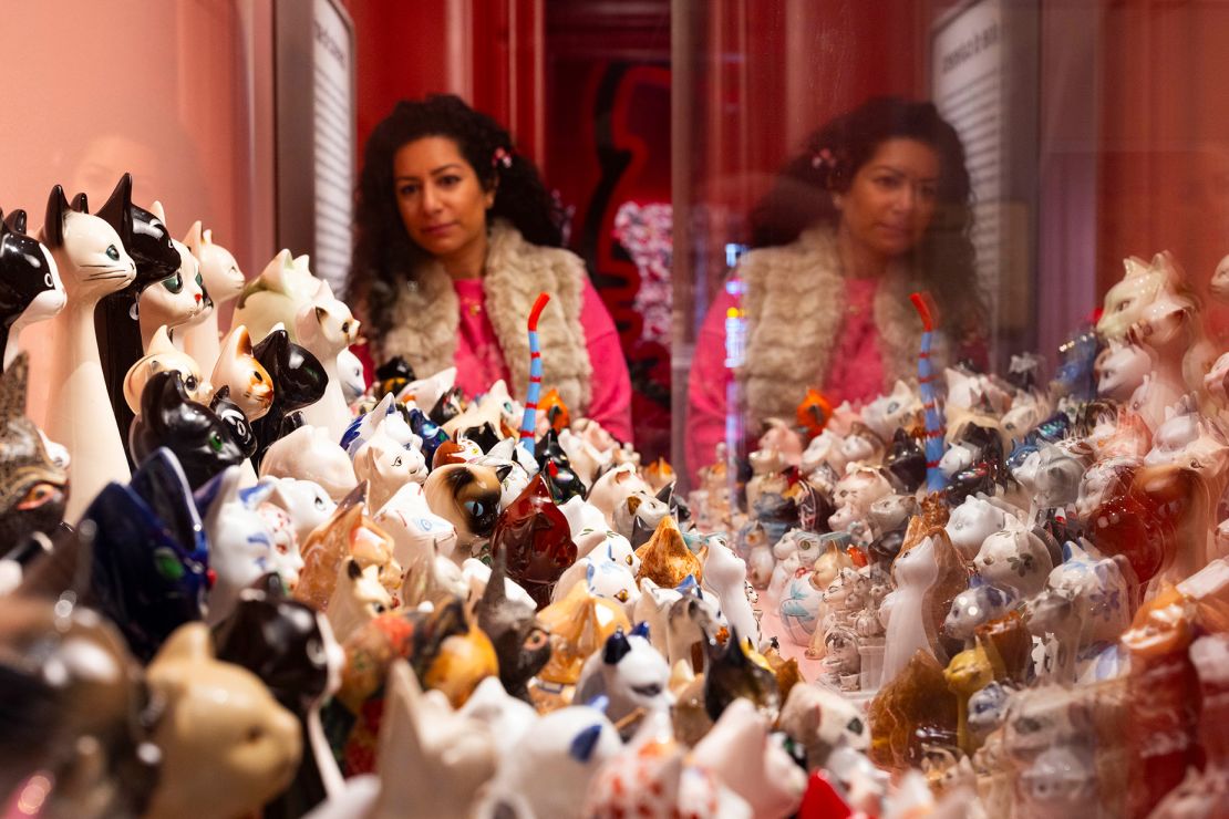 Artist Andy Holden's collection of 300 china cats left to him by his grandmother titled "Cat-tharsis" is also on display at Somerset House, London,