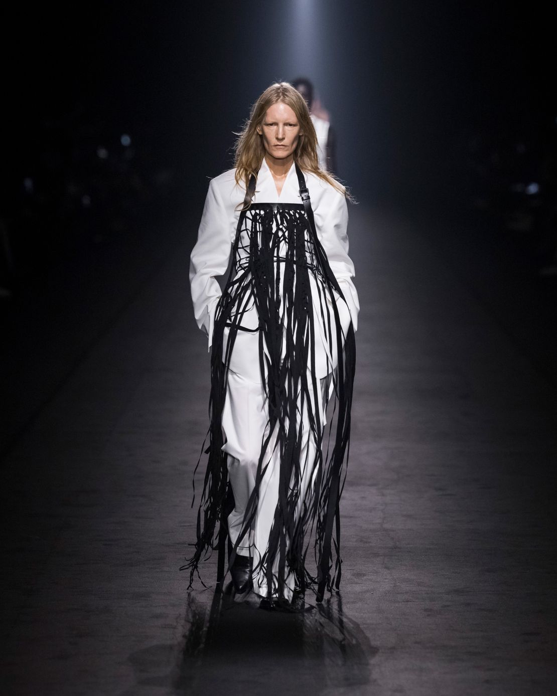 Stefano Gallici showed his first collection for storied Belgian fashion house Ann Demeulemeester, in keeping with its edgy, understated aesthetic.