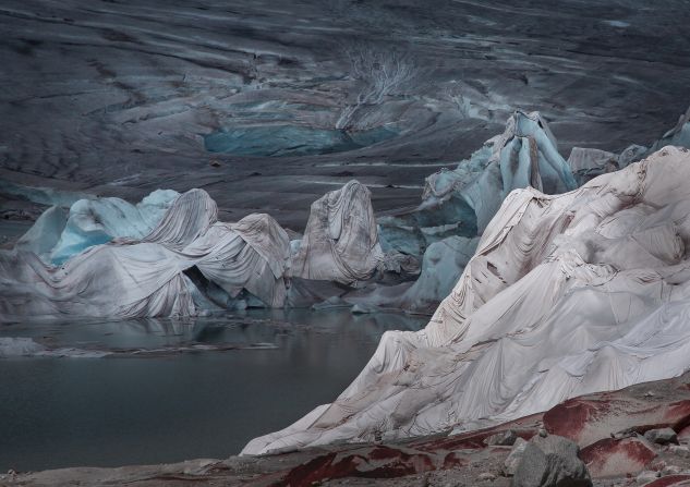 Anna Korbut’s image shows how glaciers in Switzerland are covered by sheets to stop them from melting.