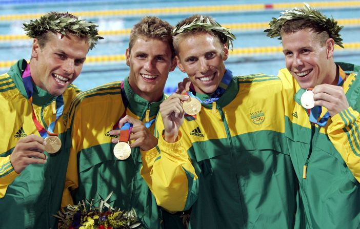 From left to right,<strong> </strong>swimmers<strong> Ryk Neethling, Lyndon Ferns, Roland Mark Schoeman and Darian Townsend </strong>won<strong> </strong>the 4x100m freestyle relay at the 2004 Olympic Games in Athens, Greece.