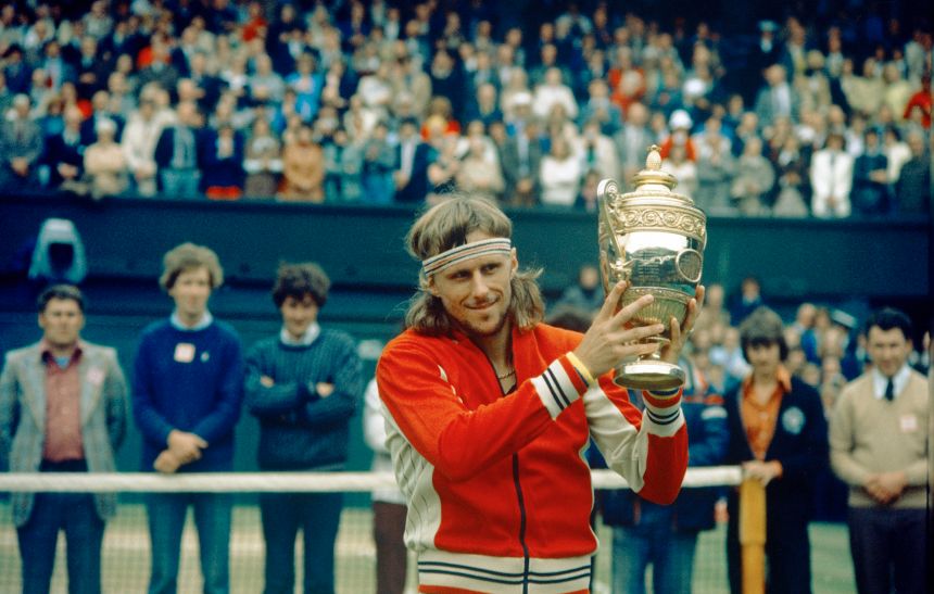 Borg at Wimbledon holding his trophy in 1978.
