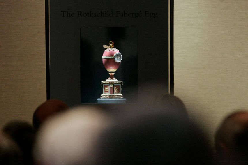 Pictured is the Rothschild Fabergé Egg during a 2007 auction in London. It later sold for nearly 9 million pounds. (AP Photo/Sang Tan)