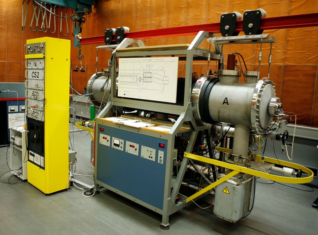 The atomic clock CS2 is seen at the Physical Technical Institute PTB, the German National Metrology Institute, in northern Germany on April 11, 2008. Atomic clocks are ultra-precise instruments that use the vibration of atoms to measure the passage of time.